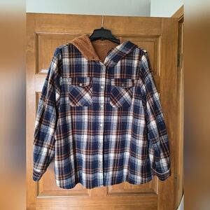 Plaid Hooded Jacket with Sherpa Lining